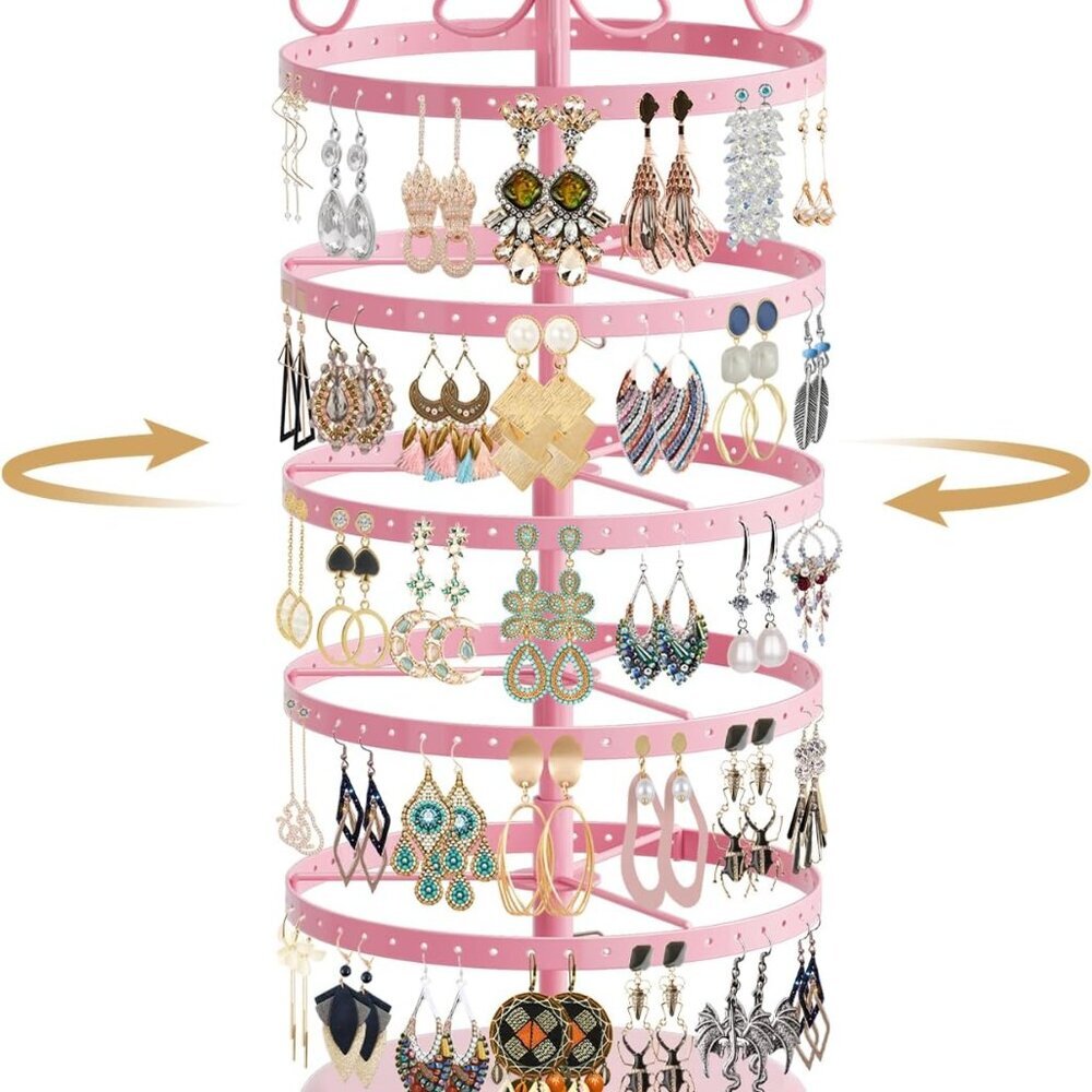 5 Tiers Metal Rotating Earring Holder Organizer Stand Adjustable Display Tree, 2